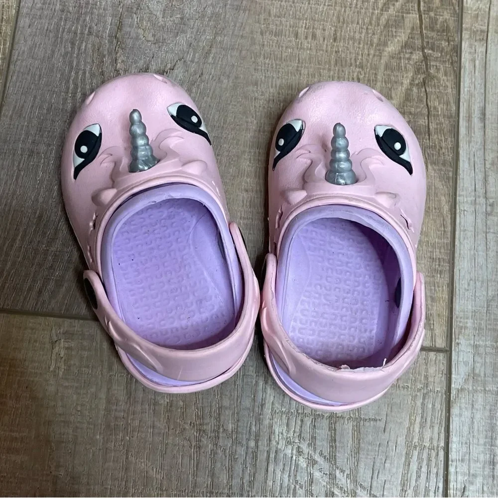 Baby Girl Toddler Pink Magical Unicorn Slip On Clogs Shoes Toddler Baby Size 4-5